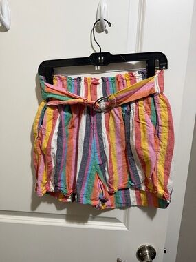 THML Women's Multicolor Striped Belted Shorts